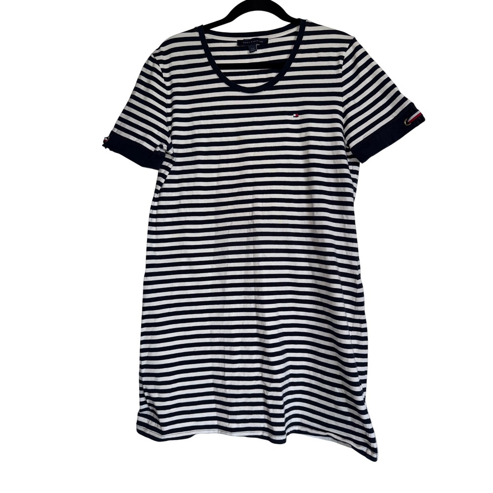 Tommy Hilfiger Striped T-Shirt Dress Nautical‎ Casual Preppy Blue White Sz L